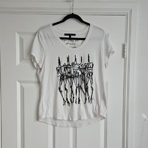 White House Black Market White Tee with Black Abstract Graphic